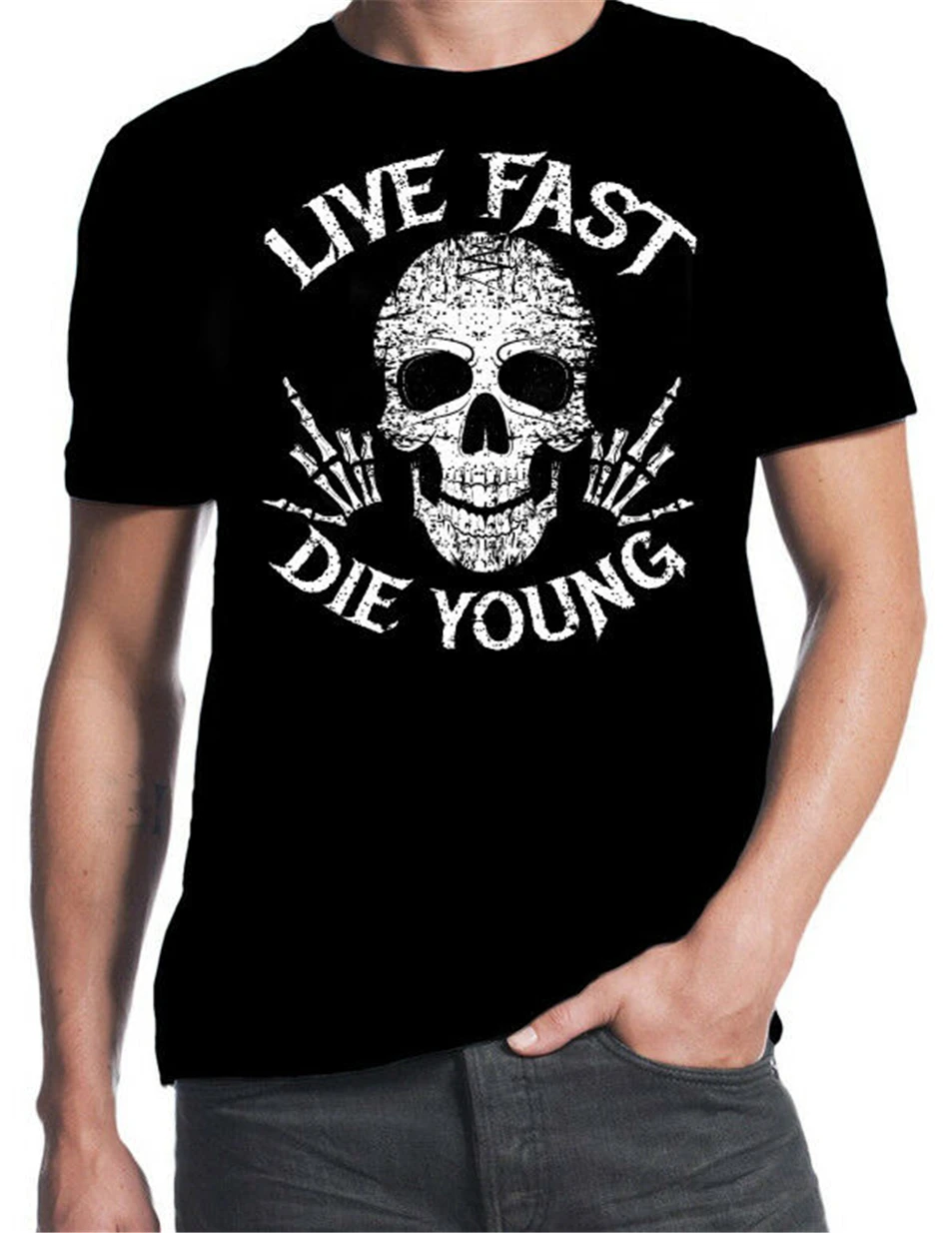 Live Fast Die Young Motorcycle Skull Bike Rider Custom Chopper черная футболка уличная забавная | Мужская
