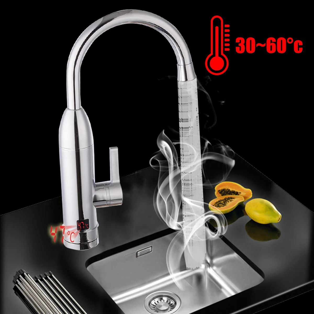 

1 pcs Stainless Steel ABS 360 Degree 0.5Mpa LED Display Hot Water Heater Electric Faucet Tap Kitchen Faucets Fixture