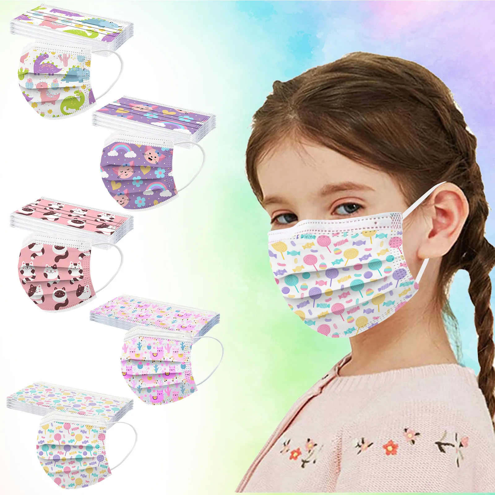 50PC Kids Mask Disposable Face Mask Industrial 3Ply Ear Loop Mask Child