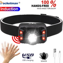 7000лм датчик движения тела налобный фонарь USB Перезаряжаемый головной светильник водонепроницаемый Головной фонарь мощный головной светильник со встроенным аккумулятором