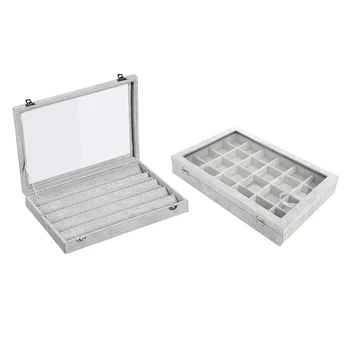 

2Pcs Gray Velvet Stackable Jewelry Display Tray Case for Jewellery Earrings