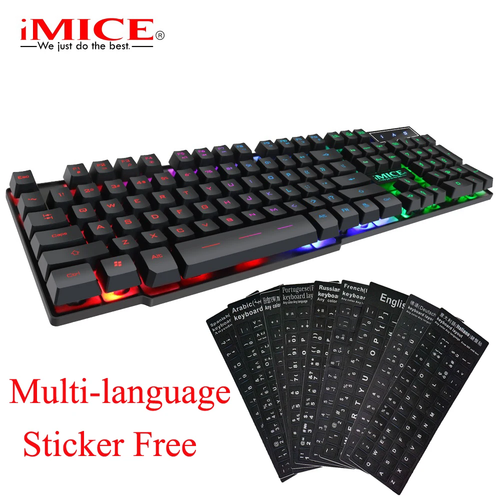Игровая клавиатура 7 цветов RGB Blacklit с многоязычной наклейкой
