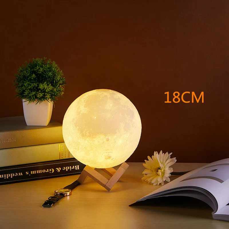 Настольная лампа с 3D принтом Moon Touch с регулируемой яркостью 16 цветов, удаленная настольная лампа, светодиодный ночник для дня рождения, рождественский подарок, l ночник - Цвет корпуса: 18cm