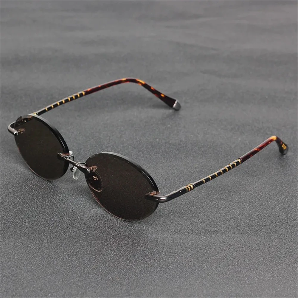 

Rockjoy Rimless Sunglasses Male Women Oval Sun Glasses for Men Brown Natural Crystal Glass Lens Anti-eye-dry Vintage Shades