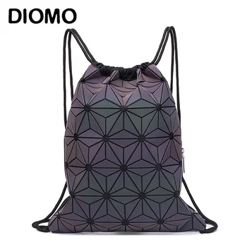 

DIOMO Women Luminous Drawstring Backpack Foldable Shoulder Bags Beach Sack Bag Girls Geometric Bagpack String Summer Bag