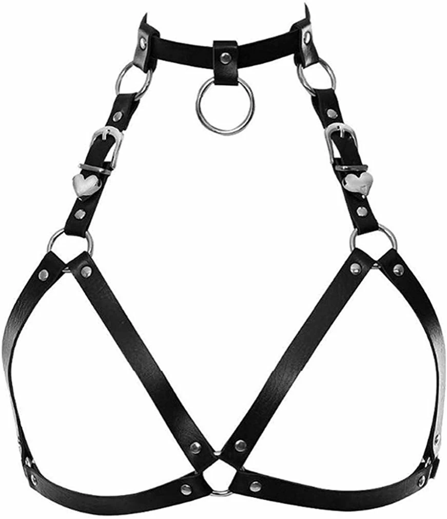 Womens Punk Waist Belt Body Chain Faux Leather Harness Adjustable with Buckles and O-Rings