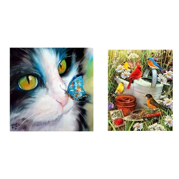 

Full 5D DIY Diamond Painting Cross Stitch "Cat Butterfly" & DIY Full Round Diamond Painting Flowers and Birds Embroidery
