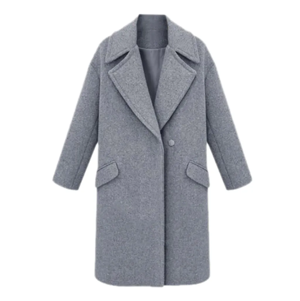 

Womens Winter Lapel Wool Coat Button Trench Jacket Loose Plus Overcoat Wool Blend Coat Winter Coat Women Bbrigo Mujer C30918