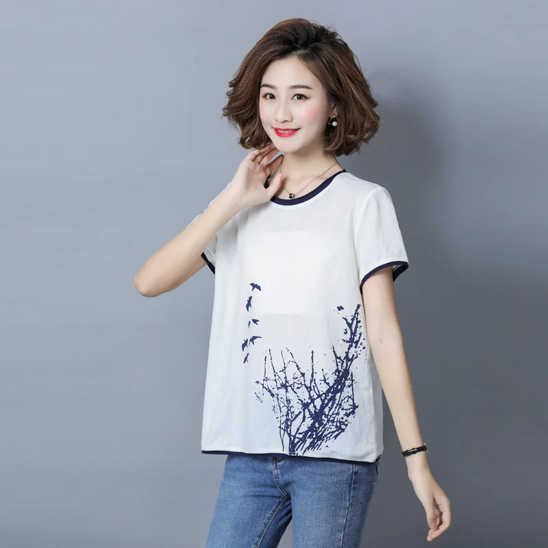 Женская Винтажная Футболка с принтом Повседневная Свободная футболка круглым