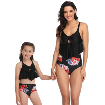 

Ruffled Flower Swimsuit Mother Daughter Swimwear Mommy and Me Matching Clothes Family Look Women Girls Mom and Baby Bikini Dress