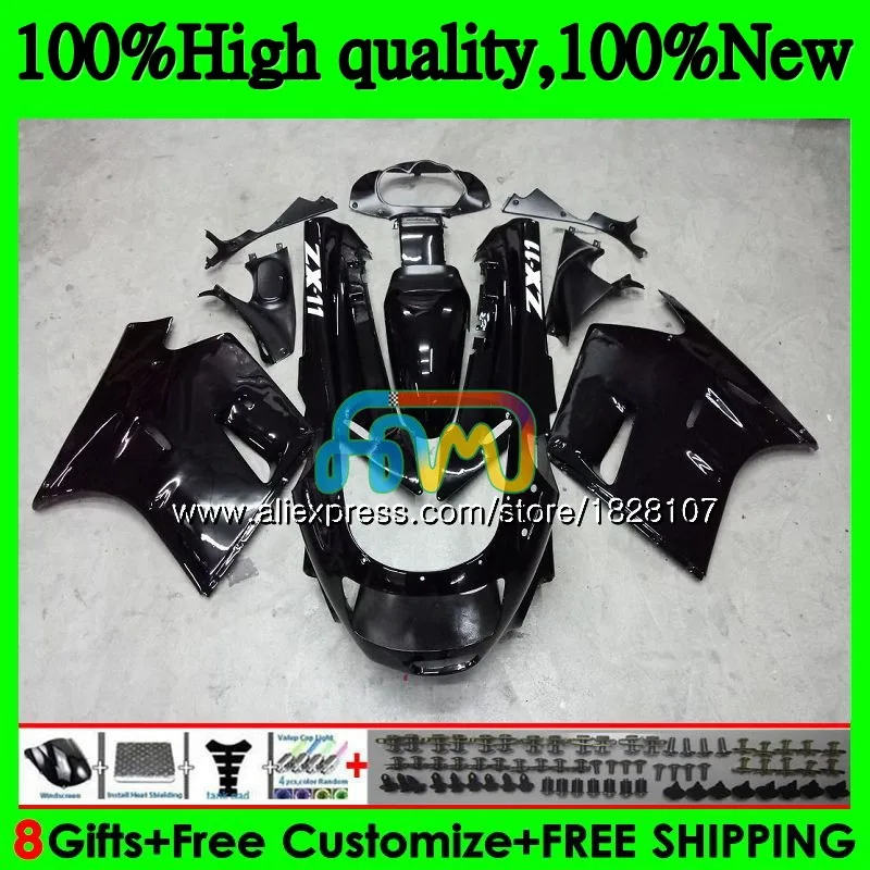 Глянцевый черный ZX-11 для KAWASAKI ZX11 ZX-11R ZZR 1100 ZX 11R 8BS. 1 ZZR1100 ZX11R 93 94 95 96 97 1993 1994 1995 1996 1997 обтекатель - Цвет: No. 1