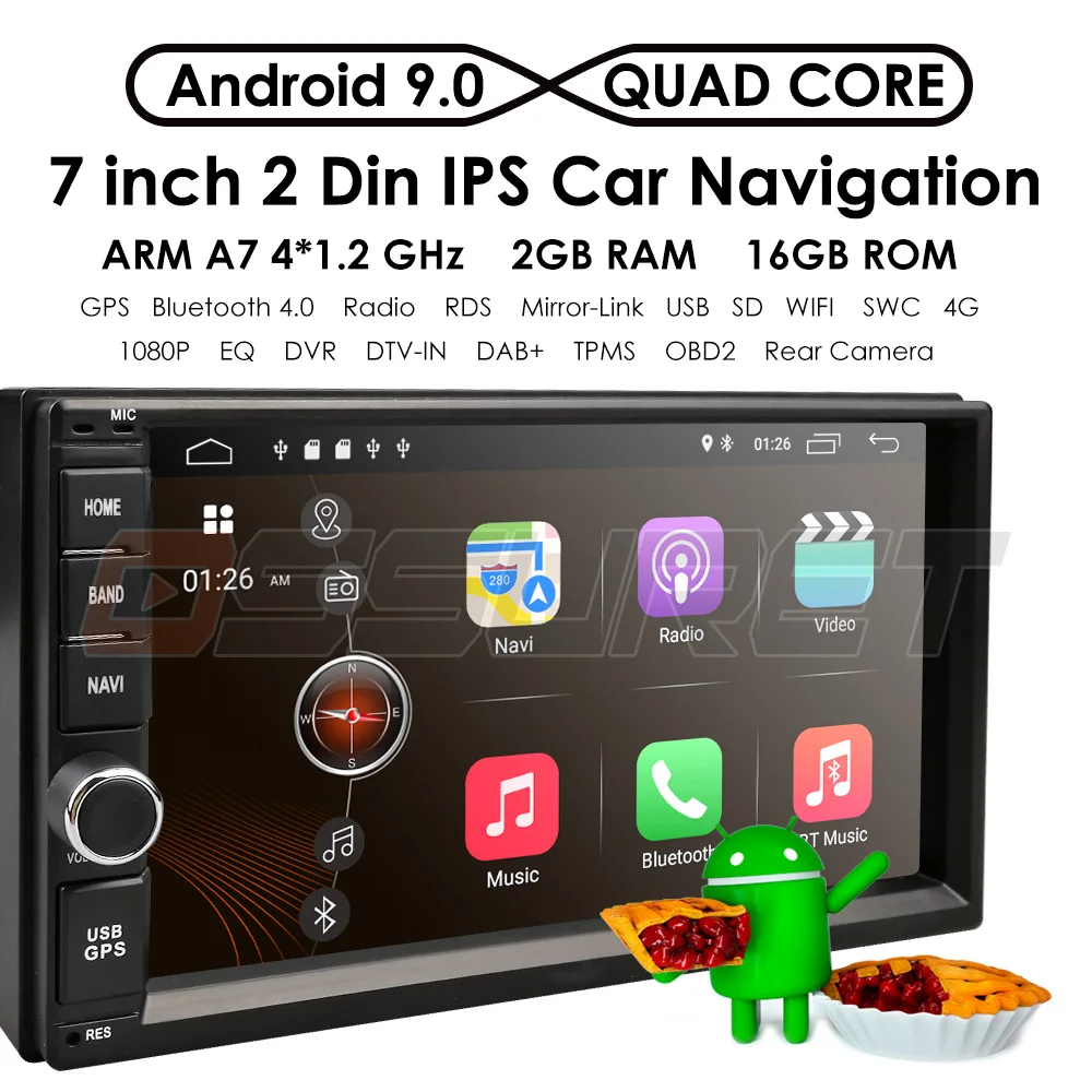 Excellent 2019 2DIN Universal Car NO DVD player Android 9.0 Auto Radio Quad Core 7 Inch  GPS Stereo Audio Head unit Support DAB DVR OBD BT 1