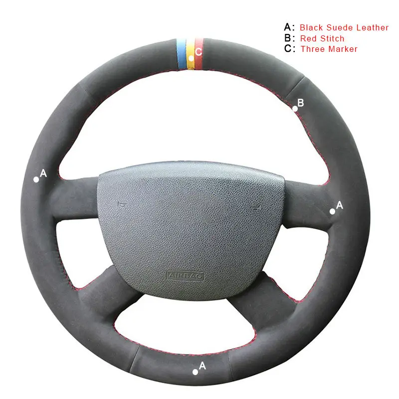Авто оплетка на крышке рулевого колеса для Ford Kuga 2008-2011 Focus 2 2005-2011 C-MAX 2007-2010 Transit 2010 колпаки для автомобильных колес - Название цвета: Suede Leather