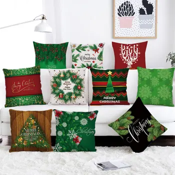 

Christmas Decorative Cushion Cover Cartoon Santa Claus Print Sofa Throw Pillow Home Decor Plush Square Pillowcase