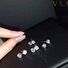 TFE01 925 пробы серебряные серьги-гвоздики Классические 6 зубцов 8 мм циркониевые серьги-гвоздики, женские серьги-гвоздики для помолвки, подарки на день рождения