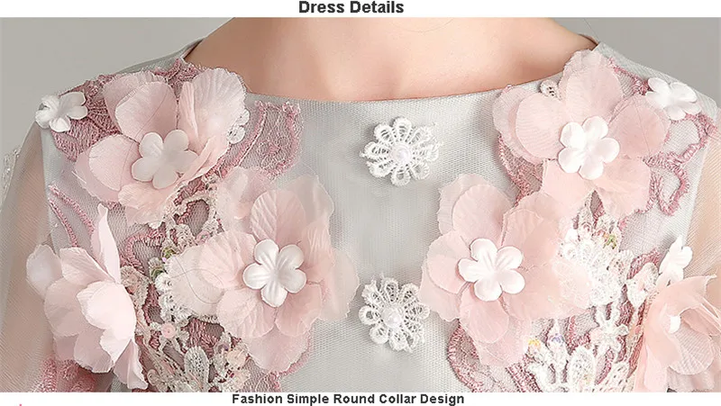 Осенне-зимнее элегантное Новое Детское платье с аппликацией в виде цветов на день рождения, вечернее платье принцессы с длинным шлейфом для ведущего фортепиано костюм