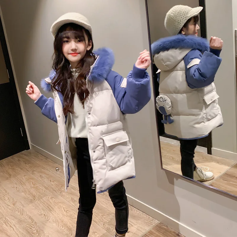 

2019 New Style Western Style CHILDREN'S Cotton-padded Jacket Girls Winter Cotton-padded Clothes Big Boy Children Large Fur Colla
