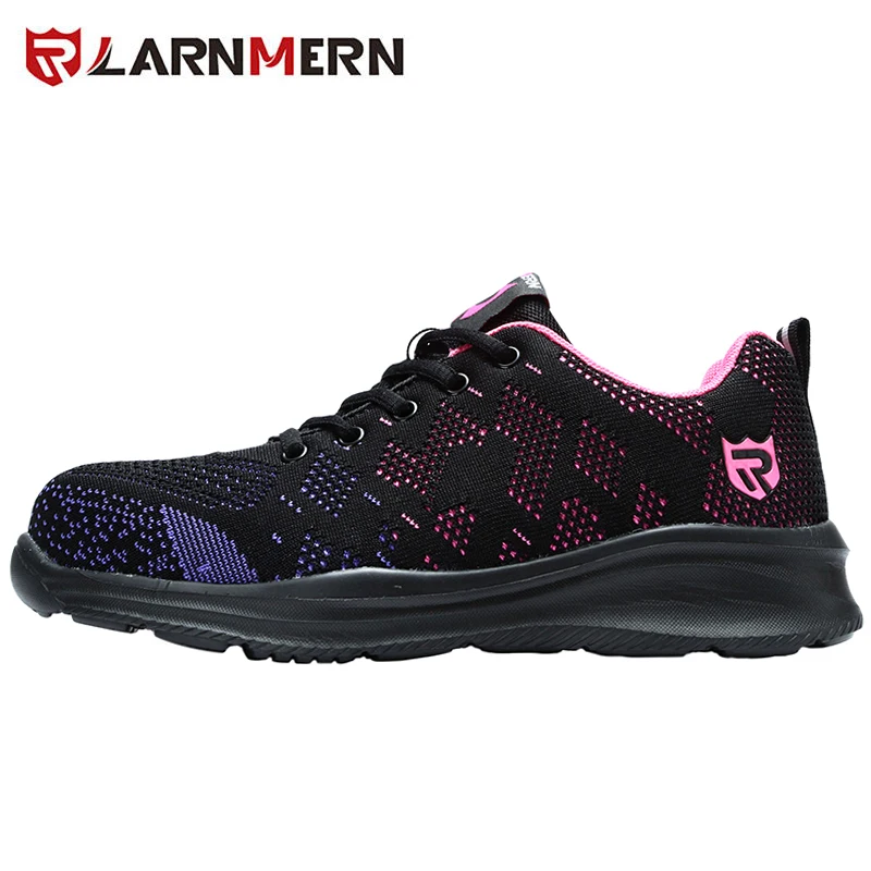 LARNMERN/Мужская Рабочая обувь со стальным носком; легкая дышащая обувь с защитой от Разбивания и проколов; светоотражающие повседневные кроссовки - Цвет: L1802-PURPLE