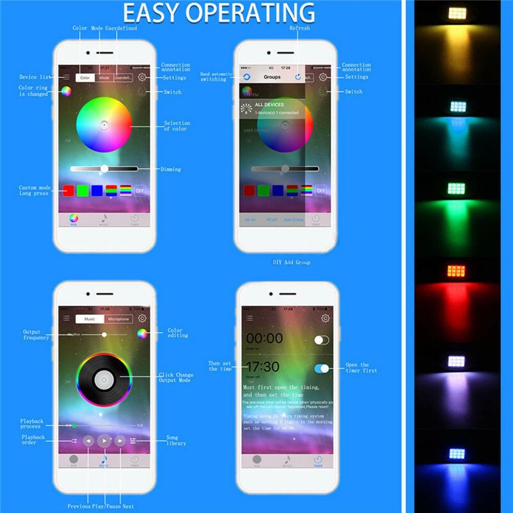 4x RGB светодиодный светильник под тело портативный рок лампа внедорожный Грузовик Лодка Bluetooth беспроводной 6000K в пластике