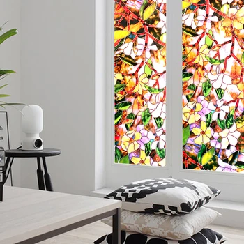 

The latest color magnolia pattern glass decorative film self-adhesive Static privacy protective window stickers Stained Decals