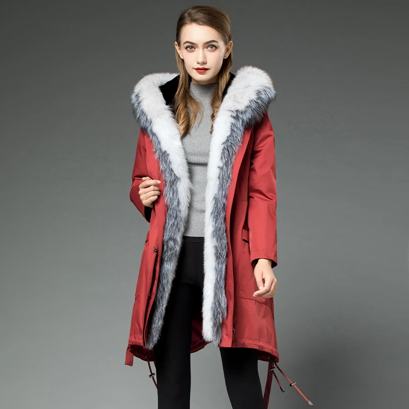 Cheap AYUNSUE Winter Jacket Women Rabbit Fur Liner Parka Real Fur Coat Female Fox Fur Collar Warm Long Trench Coats Chaqueta Mujer MY 2