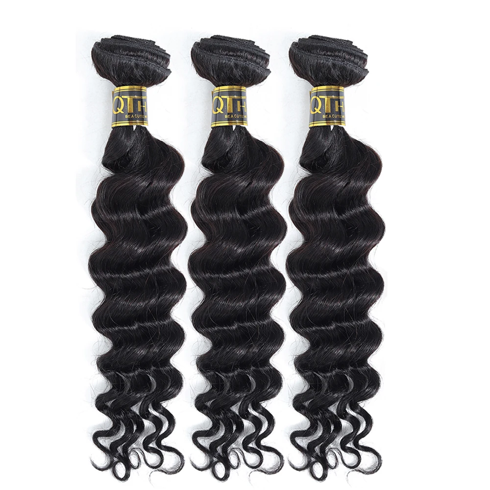 Бразильские свободные глубокие волнистые волосы 3 пучки сделки человеческие волосы плетение пучков натуральный черный не Реми QT