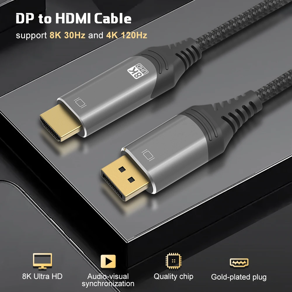 DisplayPort 1 4-HDMI-совместимый кабель 2 8K @ 30Hz 4K 120Hz 2K 165Hz/144Hz Кабель DP-HDMI ible для ПК HP DELL GPU AMD