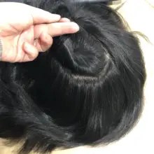 Шелковая основа кружева с ПУ человеческих волос парик кружева с кожей поли мужчин парик кружева мужчин прямые парика-накладка