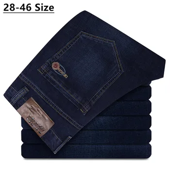 

Large Size 42 44 46 48 Men's Dark Blue Loose Jeans Autumn and Winter Straight Denim Elastic Trousers Male Brand Pants