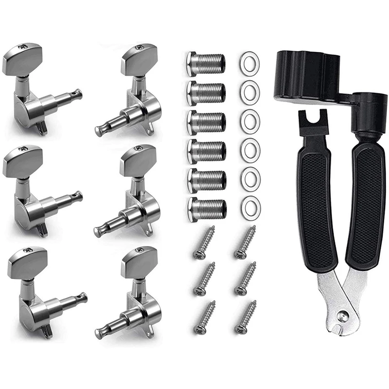 Acoustic Guitar Fully Enclosed Silvery Zinc Alloy Metal Machine Head String Tuning Peg with Winder Included 3L 3R | Спорт и
