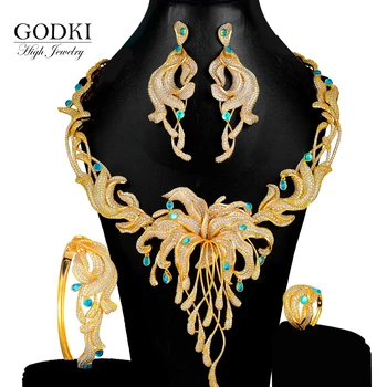 

GODKI Luxury African Dandelion Flower Jewelry Sets For Women Wedding Cubic Zirconia CZ Dubai Bridal Jewelry Set Dance Party gift
