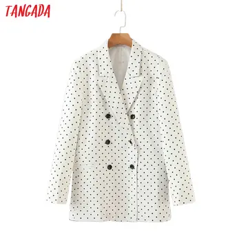 

Tangada women dots print white blazer long sleeve 2020 autumn winter ladies casual blazer suits SL504