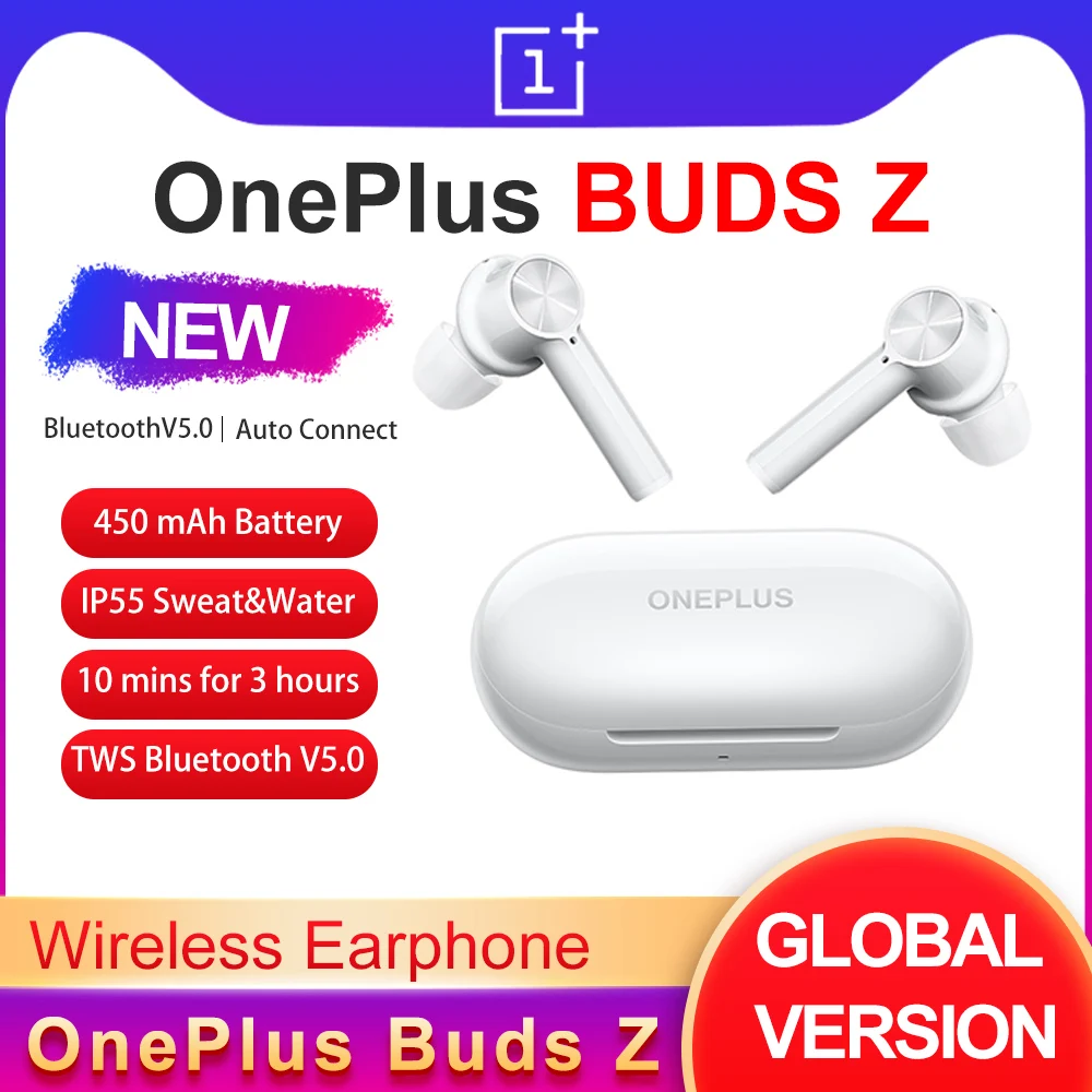  Беспроводные Bluetooth наушники и гарнитура глобальная версия Oneplus Buds Z TWS, IP55, Функция шумоподавления, 450 мАч 