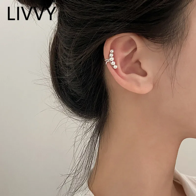 Silver Color Simple Pearl Ear Clip Earrings For Women Without Piercing Minimalist Fashion Jewelry Accessorie LIVVY ear clip earrings clip earrings ear clip ear accessories