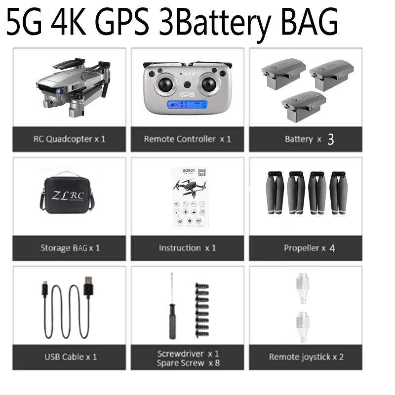 5G 4K GPS 3B BAG SG907 квадрокоптер GPS, беспилотные летательные аппараты с 4K HD Двойная камера Широкий формат Противоударная WI-FI FPV RC Drone складной дроны Профессиональные с GPS Follow Me(следуй за мной - Цвет: 5G 4K GPS 3B BAG