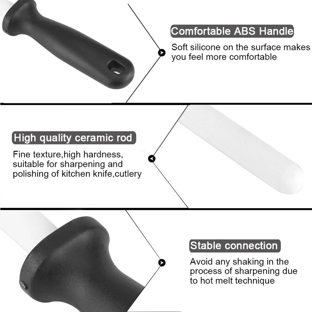 8 inch Ceramic Knife Sharpener Rod with Good Grips ABS Handle Professional Zirconia Sharpening (2)