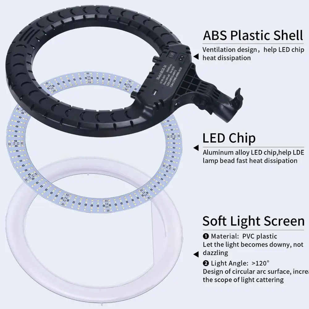 fosoto 14 Inch RGB Photographic Light Led Curved surface Ring Lamp With Tripod And Remote USB Port For Youtube Makeup Shoot