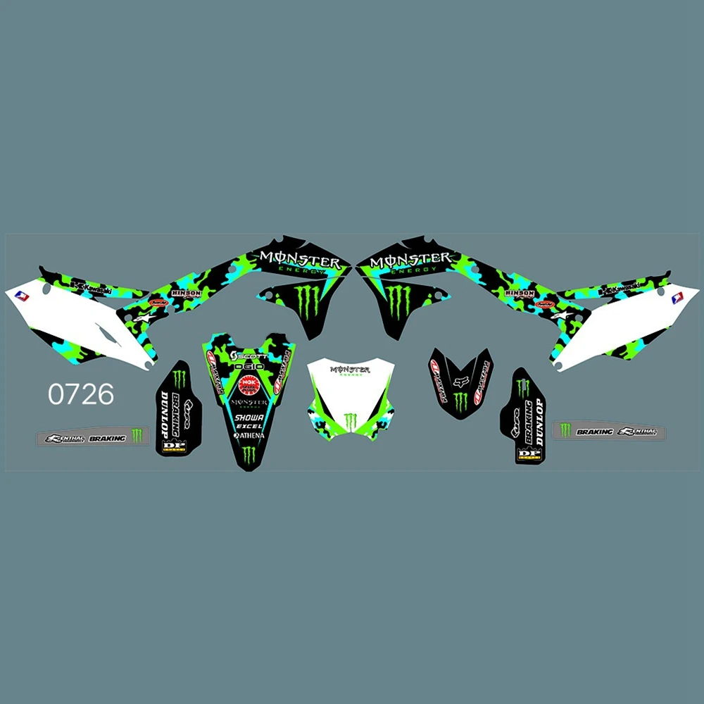 

Full Graphics Decals Stickers Kit Custom Number Name Glossy Stickers Waterproof for KAWASAKI KXF450 2016 2017 2018