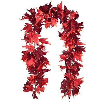 

2 Pack Maple Leaves Fall Garland Artificial Fall Foliage Garland Red Fall Leaves Autumn Decoration for Home Party