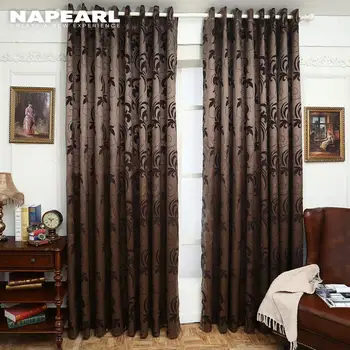 

NAPEARL 1 Piece Jacquard Curtains Leave Design Brown Fabrics Window Treatments for Living Room Panel Shade Door