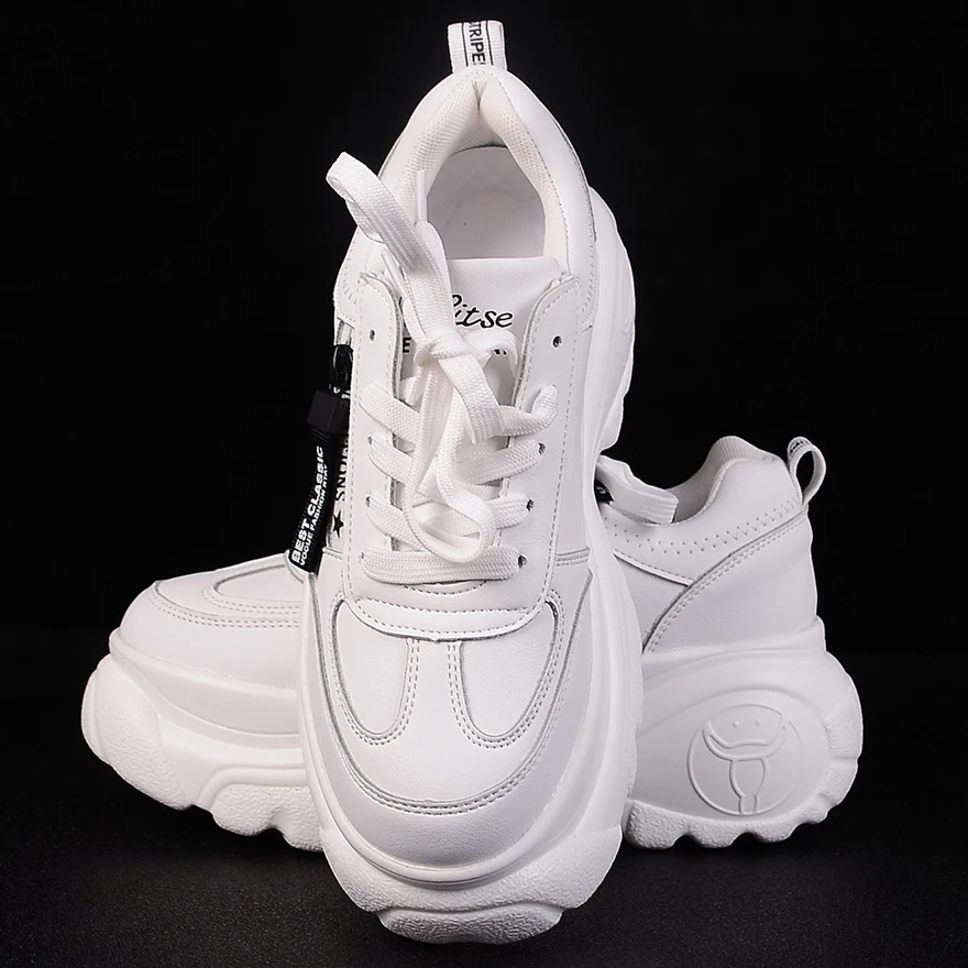 

High Platform Sneakers for Girls Women Sneakers 2019 Fashion Casual Shoes Women Beige White Chunky Trainers Ins Dad Shoes
