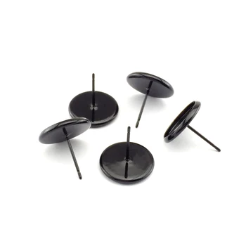 

10mm 12mm Stud Earring Round Black Plated glass cabochon base earring setting supplies for jewelry 20pcs/lot