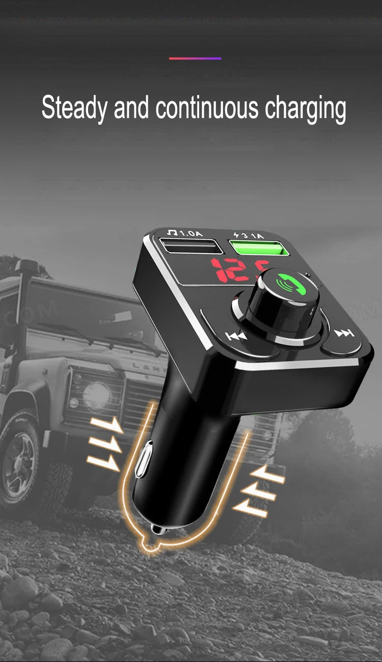 JINSERTA Bluetooth 5.0 FM Transmitter Car Handsfree Calling Dual USB Charger Support U Disk/ TF Card Mp3 Music Player