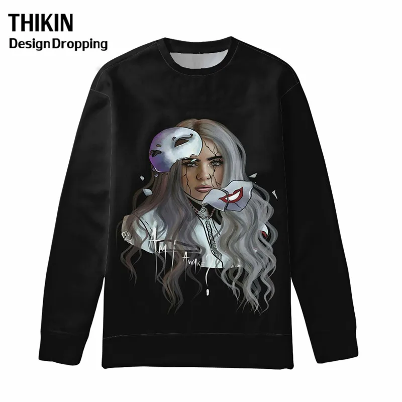 Модные худи Billie Eilish с 3D принтом для девочек, Женская толстовка с капюшоном в стиле хип-хоп, певица, толстовки с капюшоном, осенняя зимняя одежда - Цвет: as picture