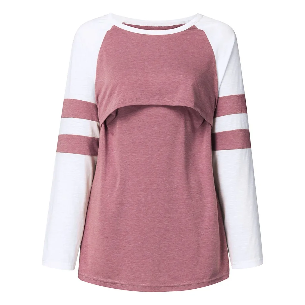 Женская одежда для беременных с длинным рукавом, Осенний Топ для беременных, цветные топы в стиле пэчворк, блузка для кормления грудью, Vetement Femme