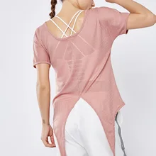 Спортивные топы женские с сетчатым ремешком с коротким рукавом спортивные футболки Свободные повседневные рубашки для тренировки йоги для женщин