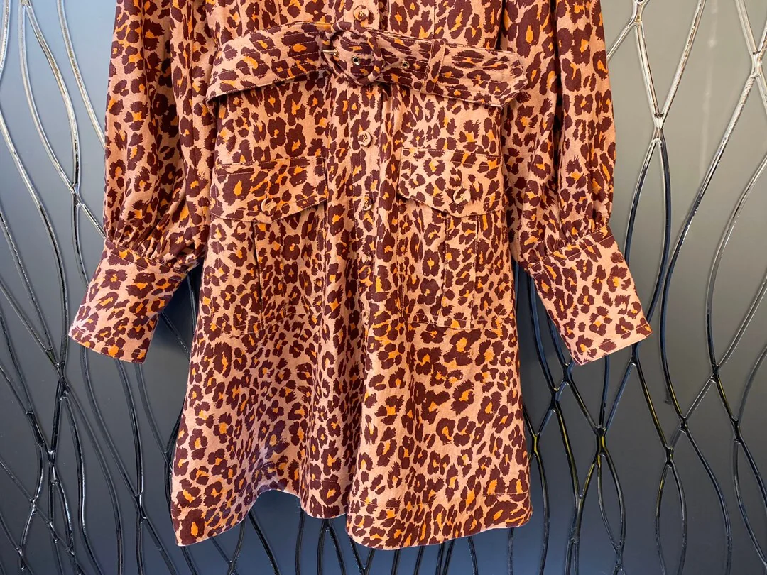 Ранняя весна новая модель Модное Элегантное с длинным рукавом леопардовое платье для девушек по всему миру