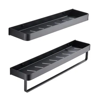 

Wall Mounted Bathroom Shelf with Towel Bar Aluminum Shampoo Shower Gel Holder Rack Kitchen Storage Rack
