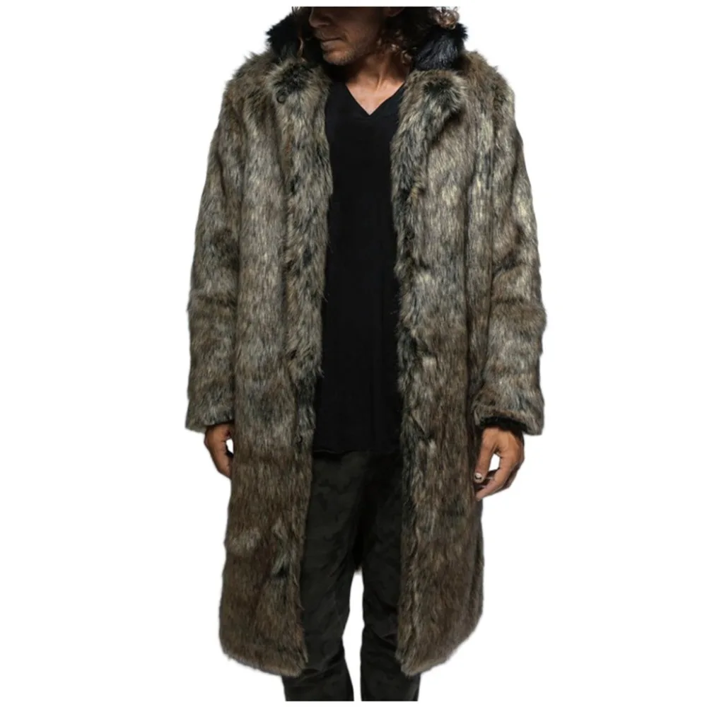 Winter Cardigan Mens Overcoat Warm Thick Faux Fur Coats With Hood Fur Parka Oversized Men Fur Overcoat Warm Faux Fur Jacket Men