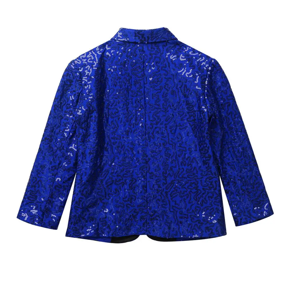 Kids Boys Shiny Sequin Gentleman Suit Tuxedo Coat Blazer Children Evening Party Circus Magic Tap Jazz Dance Performance Costume
